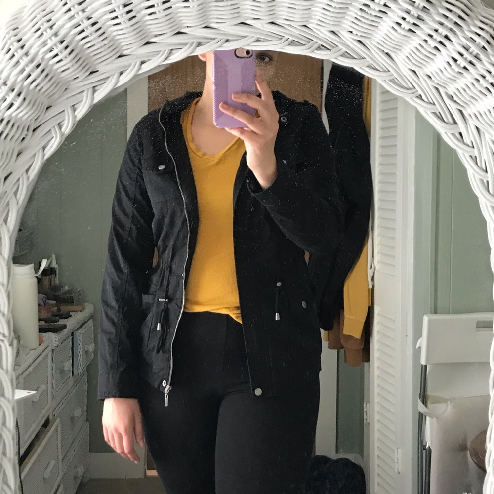 Light Spring Black Jacket with Waist Drawstring
